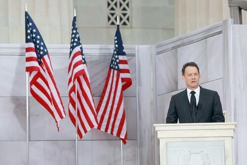 Actor Tom Hanks speaks at the We Are One concert at the Lincoln Memorial.