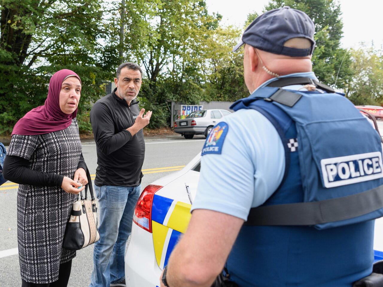 People in front of the Al Noor Mosque in Christchurch, New Zealand, awaiting word on victims.