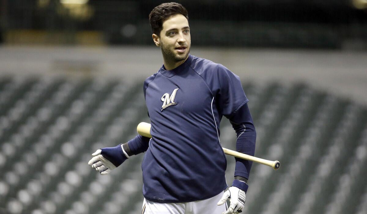 Brewers outfielder Ryan Braun takes batting practice before a game against the Arizona Diamondbacks on Wednesday in Milwaukee.