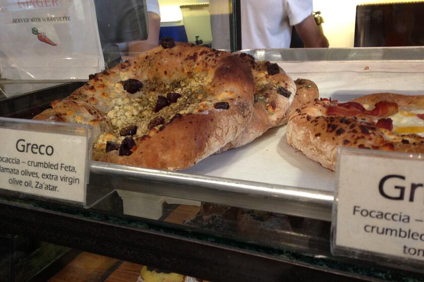 There are plenty of savory focaccia breads ($6.95-$8.95) that can be split for a light dinner for two, if served alongside some leftovers, salad greens or a cup of soup.