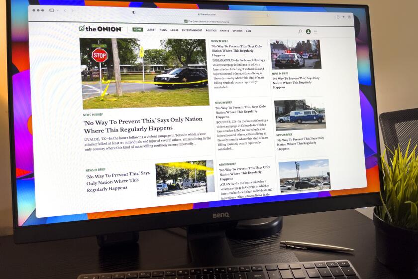The home page of The Onion is seen on a computer display on May 25, 2022.