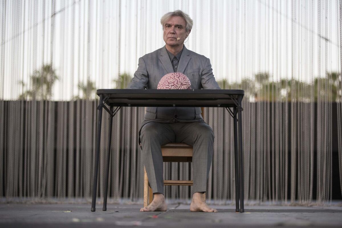 David Byrne shares the stage with a model brain on Day 2.