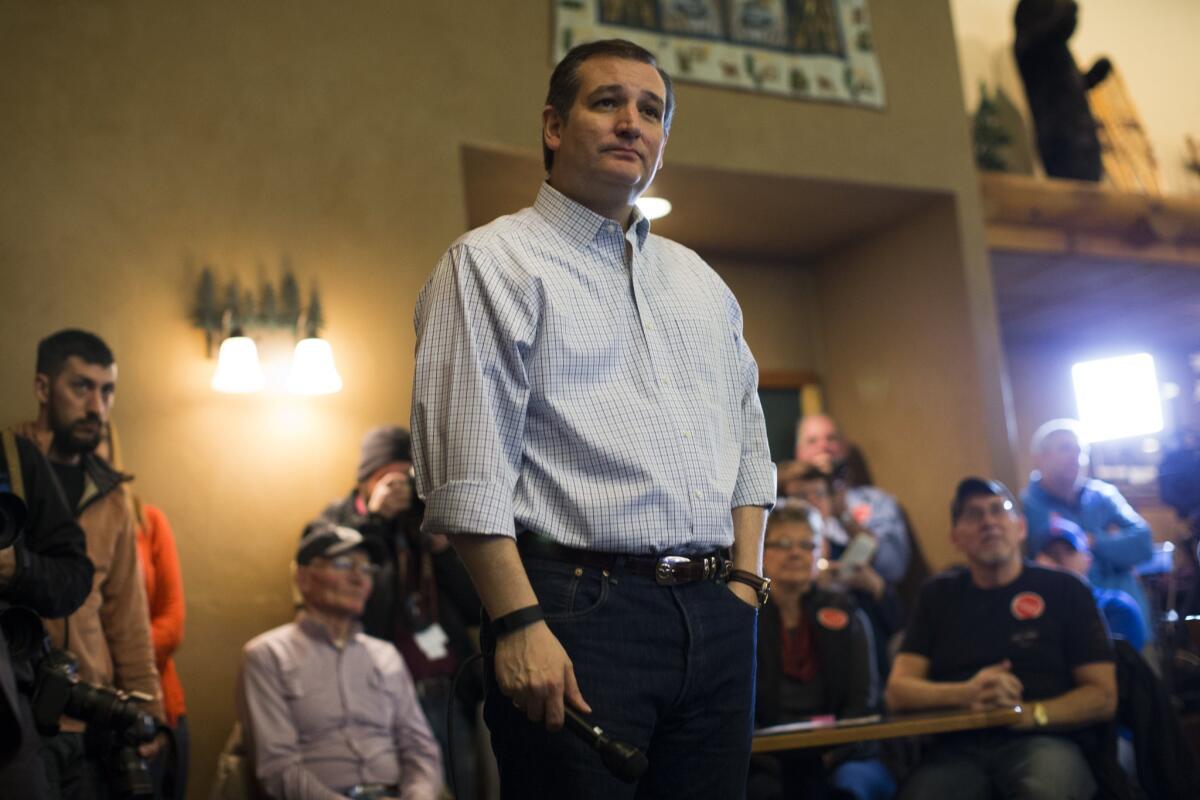 Republican presidential candidate Sen. Ted Cruz campaigns in Manchester, Iowa.