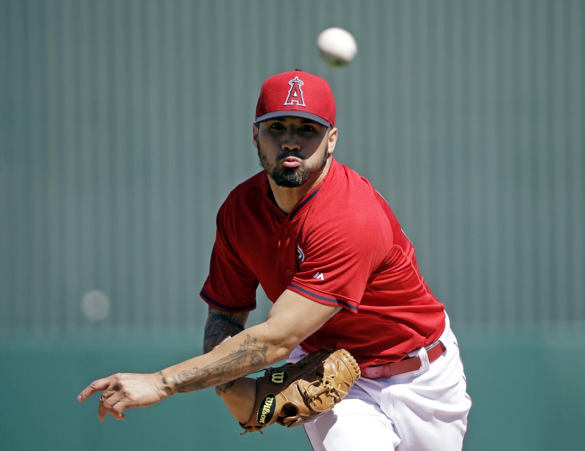 Angels pitcher Hector Santiago throws against the Milwaukee Brewers on March 5.