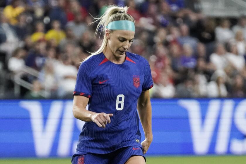 United States' Julie Ertz controls the ball during the first half of the team's international friendly.