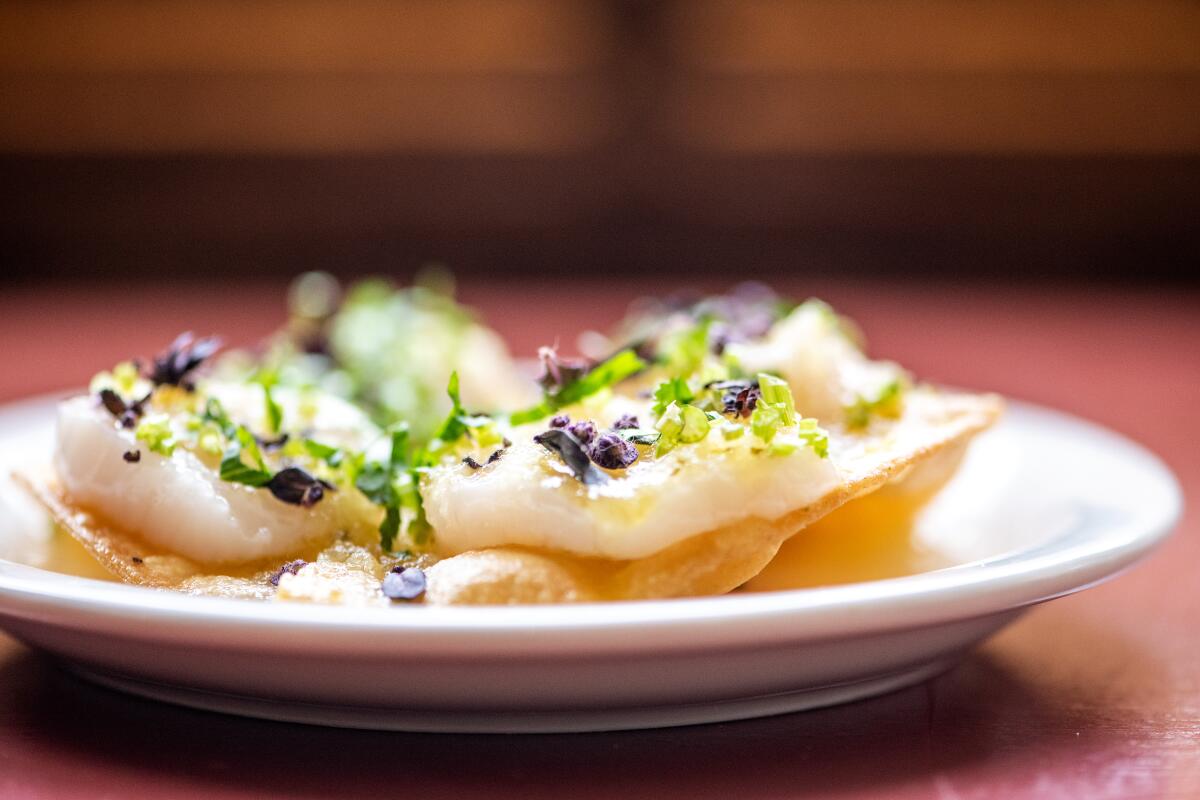 Scallop tostada, one of Found Oyster's best dishes.