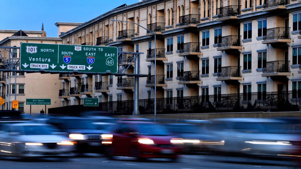 The Da Vinci apartments along the 110 Freeway are among the recent developments where the city has required high-efficiency air filters.