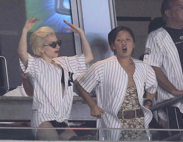 Lady Gaga and a friend take in a New York Subway Series game between the Mets and Yankees.