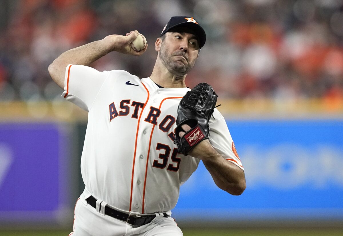 Houston Astros starting pitcher Justin Verlander delivers against the Minnesota Twins in August.