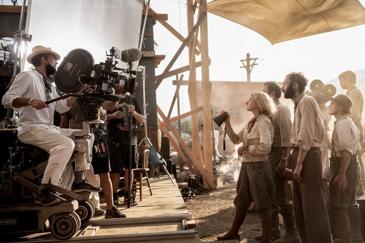 Cinematographer Linus Sandgren films the outdoor shooting of a movie within the movie "Babylon."