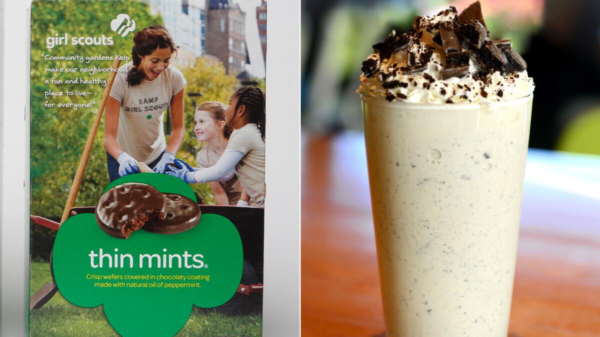 Hopdoddy Burger Bar has a limited edition Girl Scout cookie milkshake featuring Thin Mints.