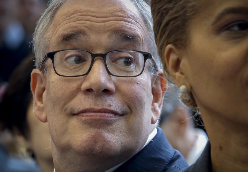 FILE - In this Monday June 11, 2018, file photo, New York City Comptroller Scott Stringer and Democratic mayoral candidate, attends a ribbon-cutting ceremony for 3 World Trade Center in New York. A second woman is accusing Stringer of sexual harassment and making unwanted advances from nearly three decades ago. (AP Photo/Bebeto Matthews, File)