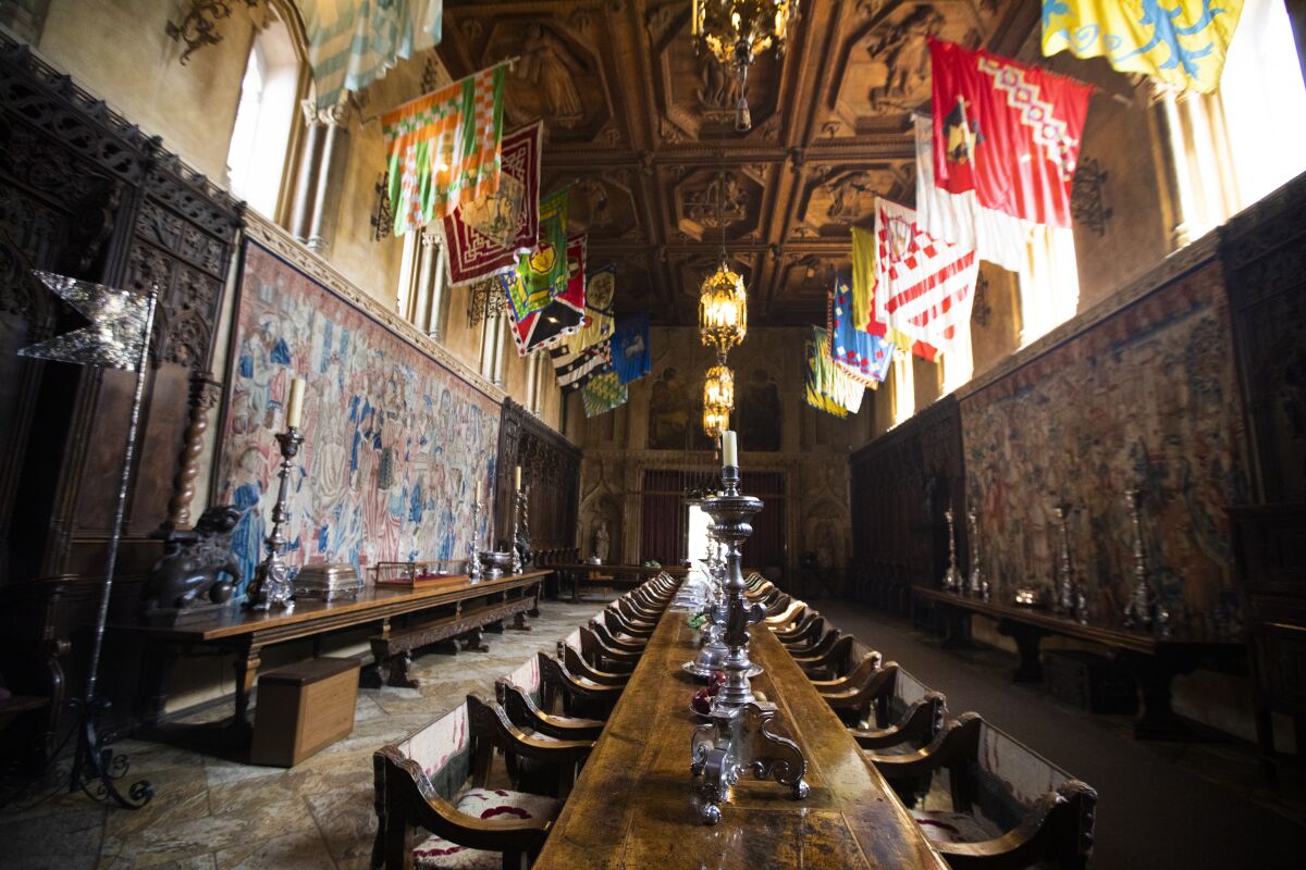 The dining hall known as the "Refectory" at Hearst Castle.