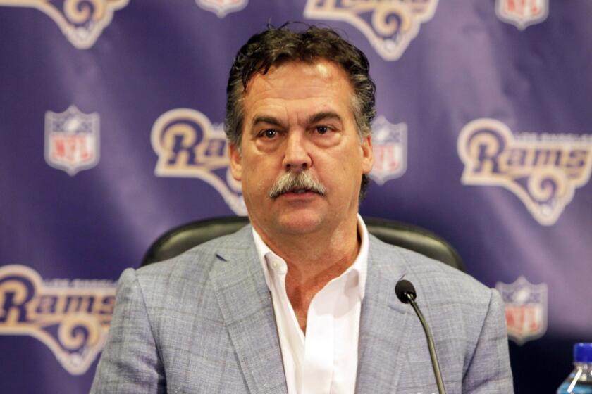 Rams Coach Jeff Fisher speaks on March 4 after the team's first official meeting in Los Angeles.