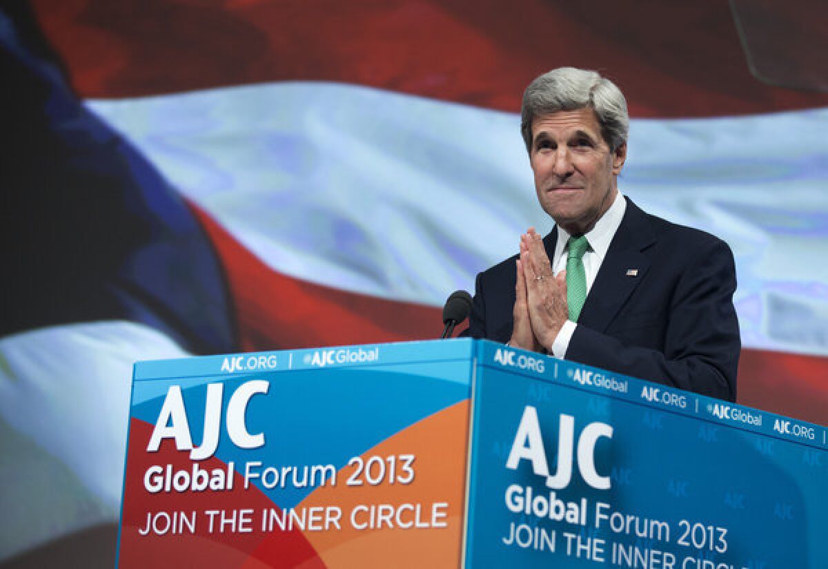 Secretary of State John F. Kerry speaks at the American Jewish Committee Global Forum in Washington.