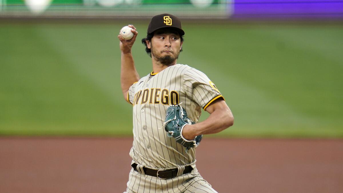 San Diego Padres pitcher Yu Darvish delivers during the first inning against the Pittsburgh Pirates.