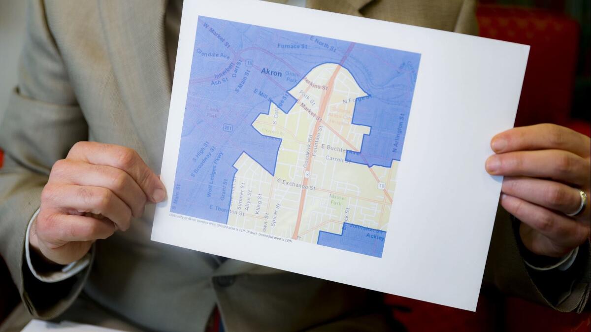 A map demonstrating a gerrymandered Ohio district in Cincinnati on April 11.