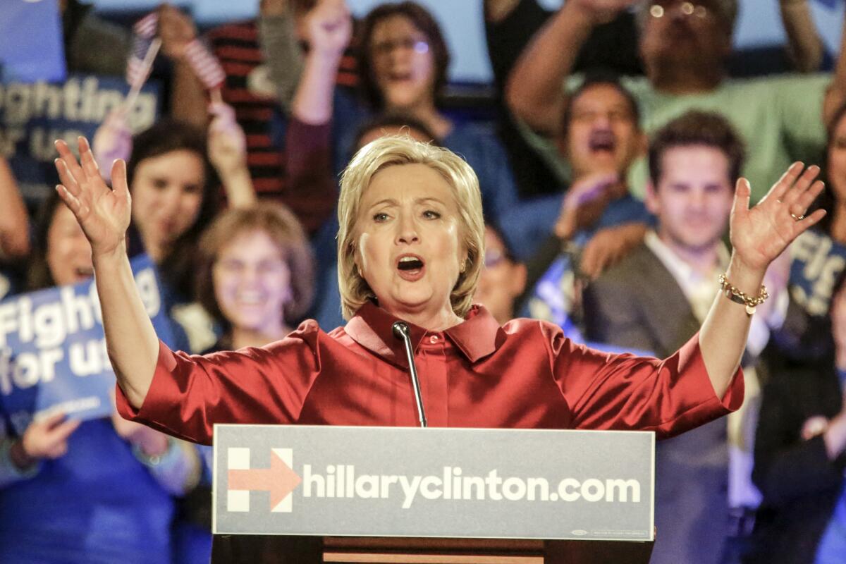 Hillary Clinton speaks to supporters in Las Vegas after winning Saturday's Democratic Nevada caucuses.