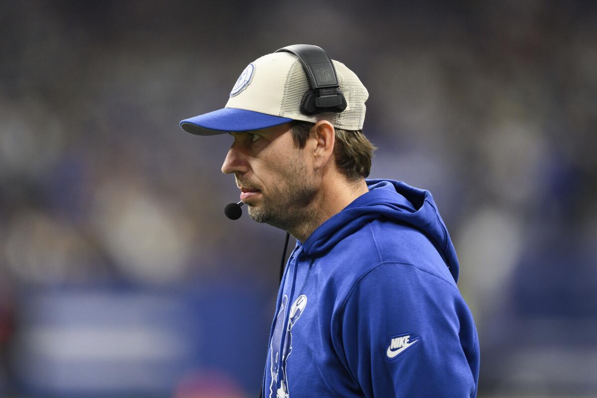 Indianapolis Colts head coach Shane Steichen watches play from the sideline.