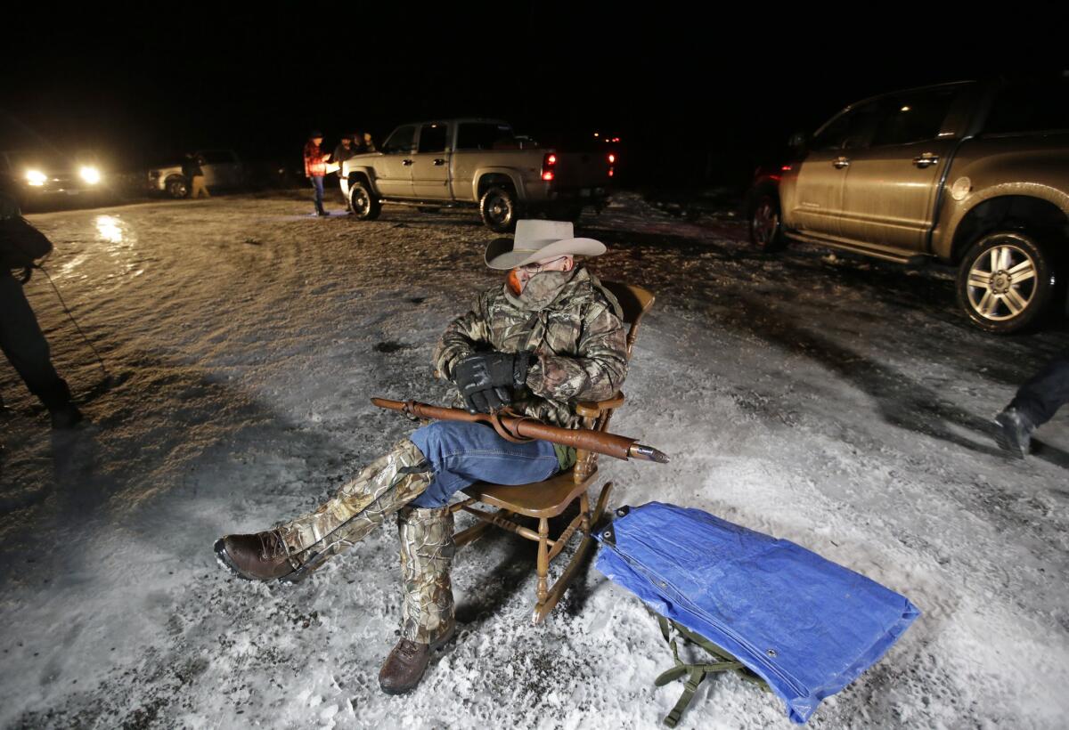 Arizona rancher Robert "LaVoy" Finicum keeps watch Jan. 5 during the occupation of Malheur National Wildlife Refuge in Oregon.