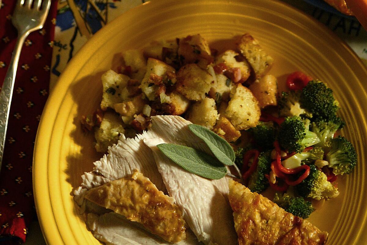 Focaccia makes a seriously good stuffing to pair with a simple dry-brined roast turkey.