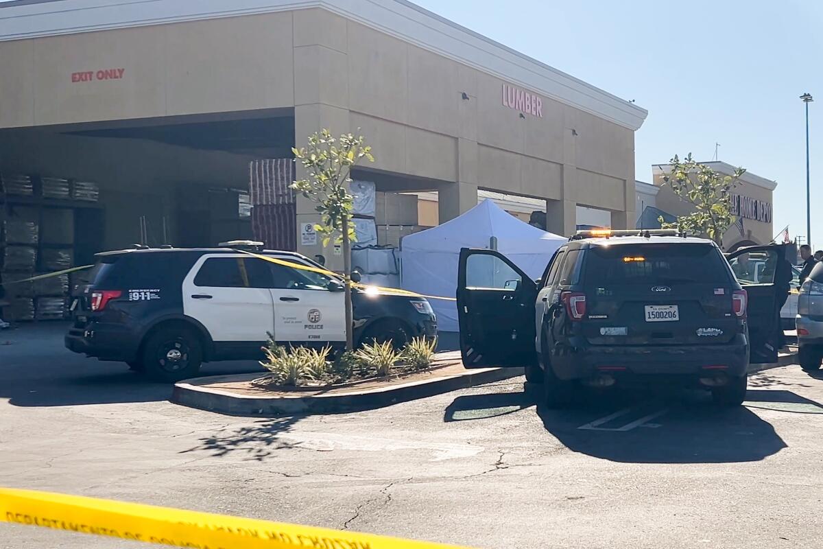 A security guard shot and killed a man in a Home Depot parking lot in South Los Angeles on Sunday.