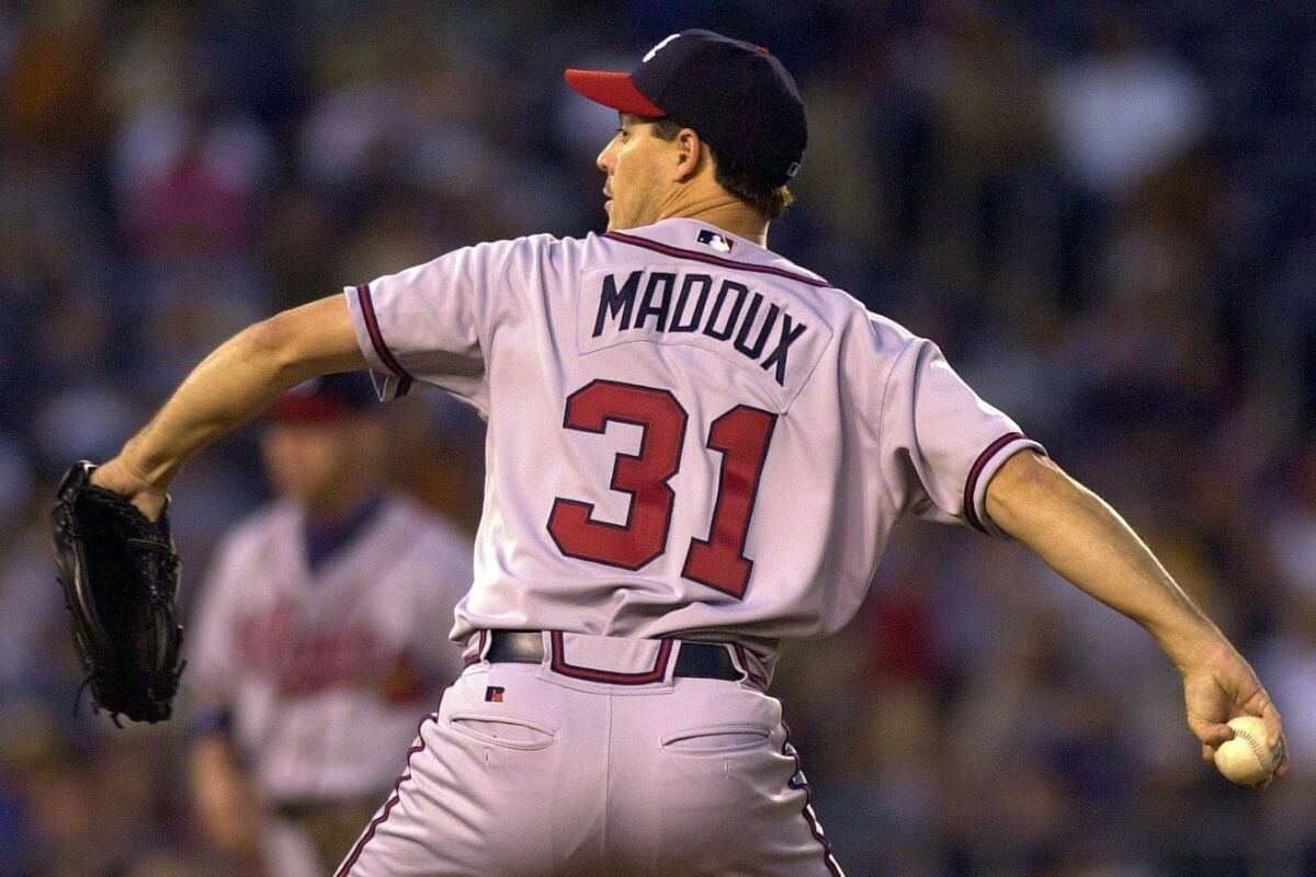 Atlanta pitcher Greg Maddux against the Padres in May 2001.