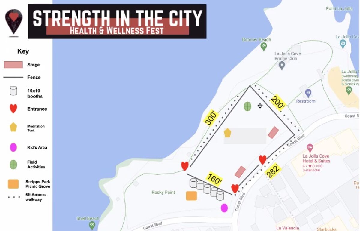 A map shows the portion of Scripps Park planned to be used for the Strength in the City event in January.