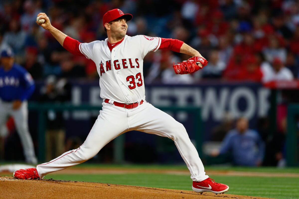 Angels starting pitcher Matt Harvey pitches against the Texas Rangers at Angel Stadium on Thursday.