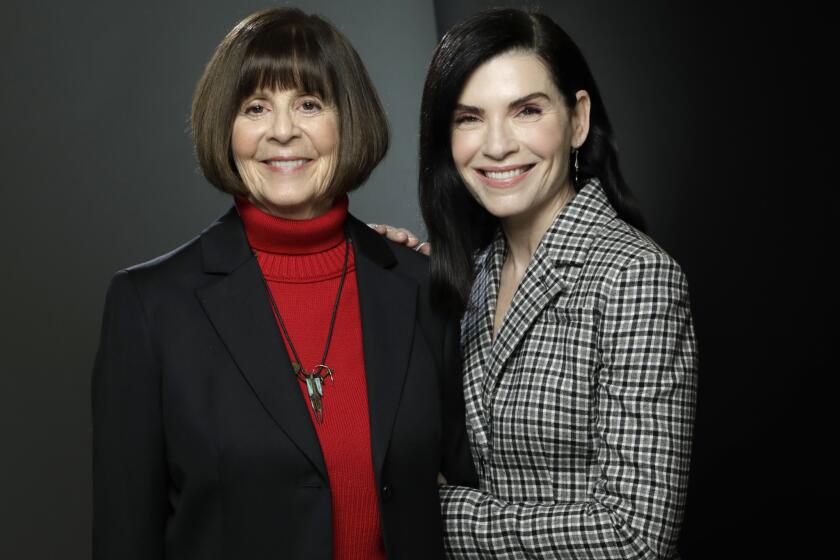 LOS ANGELES, CA -- MAY 09, 2019: Julianna Margulies, right, stars in National Geographic's limited series "The Hot Zone," about the outbreak of the Ebola virus, a highly infectious virus from the central African rainforest and its arrival on U.S. soil in 1989. Margulies plays Nancy Jaax, left, an Army pathologist who worked to contain an outbreak. (Myung J. Chun / Los Angeles Times)