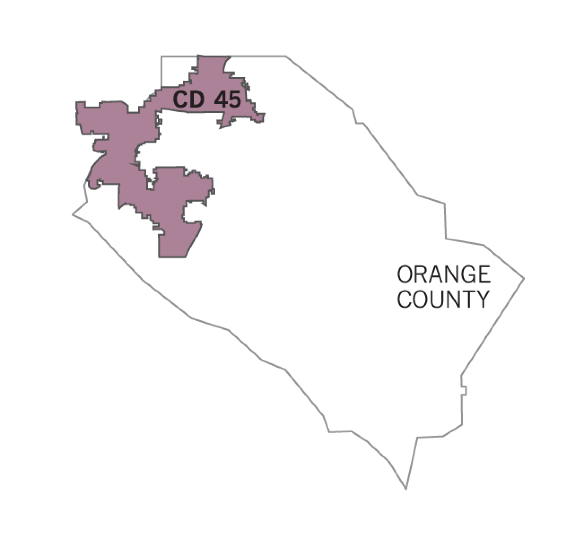 Decorative map of district 45 on the coast of Orange County