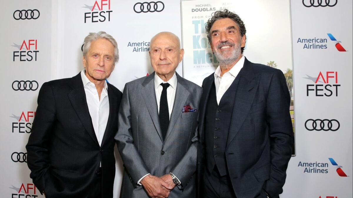 Michael Douglas, Alan Arkin and Chuck Lorre attend the Los Angeles premiere of "The Kominsky Method" in November.