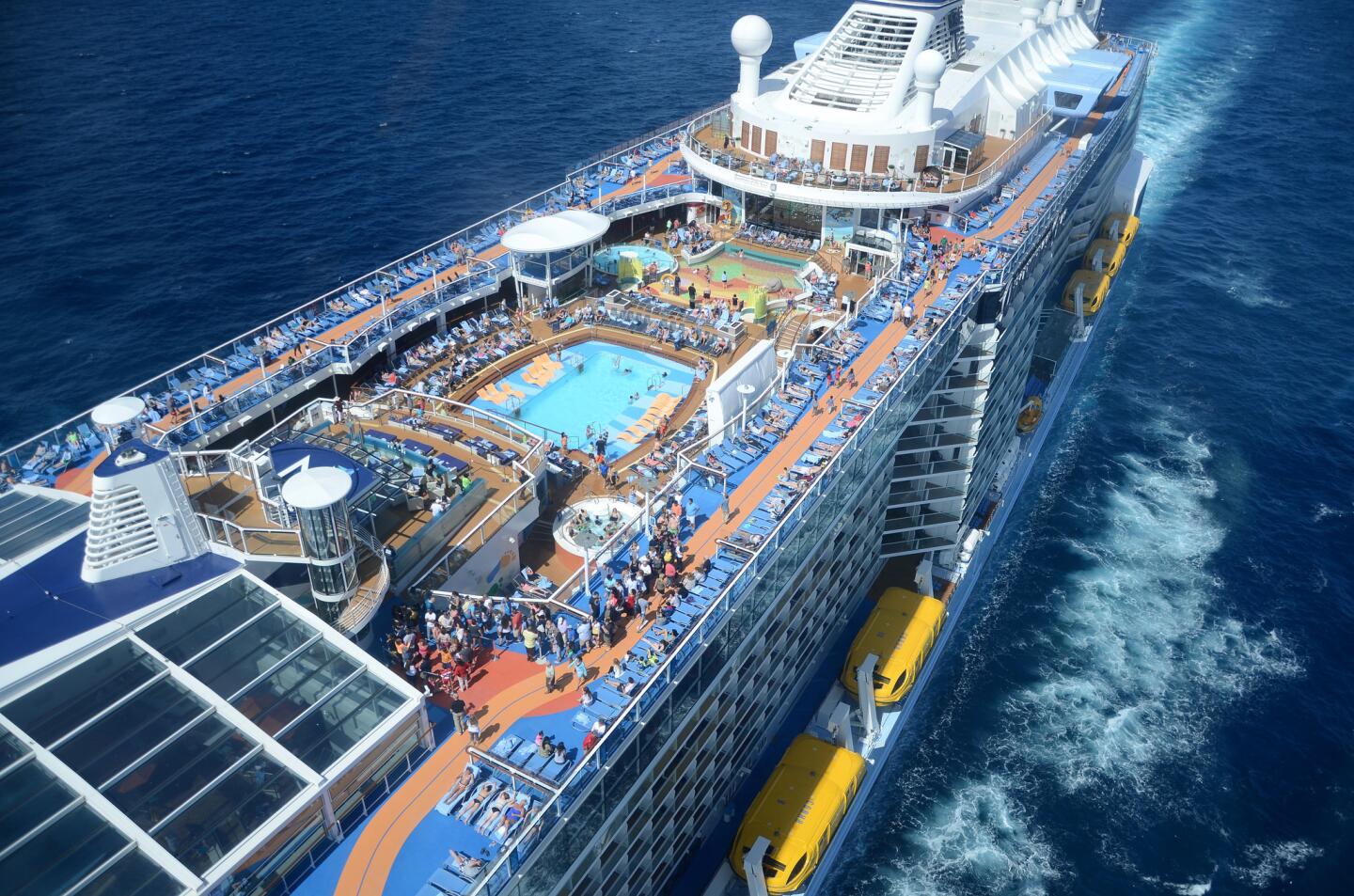 The Quantum of the Seas, seen from above. Royal Caribbean's $1-billion new cruise ship can accommodate more than 4,900 passengers and is equipped with such features as an observation pod on a crane arm.