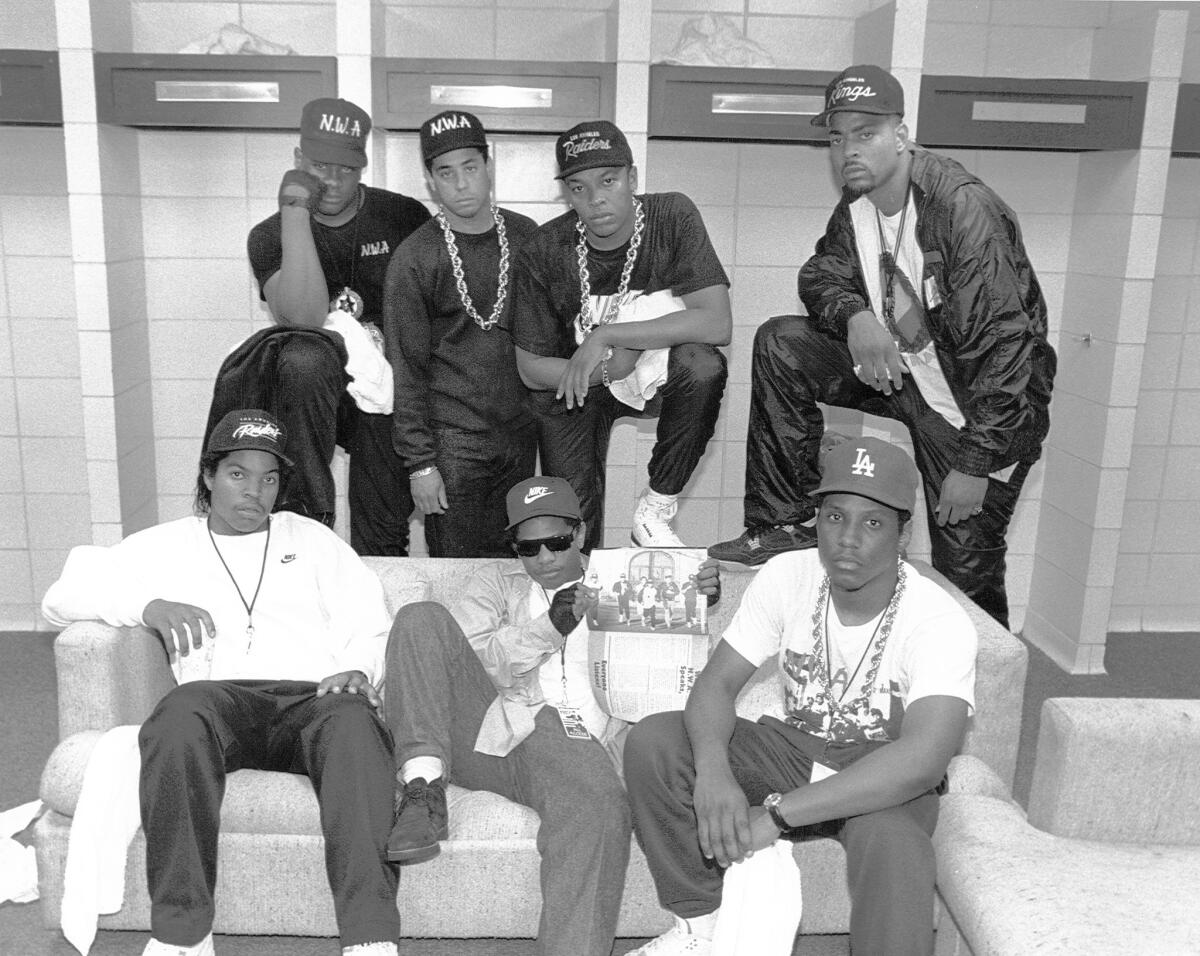 N.W.A rapped about simmering unrest in “Straight Outta Compton.” Ice Cube, bottom left, may be hosting a reunion at Coachella.