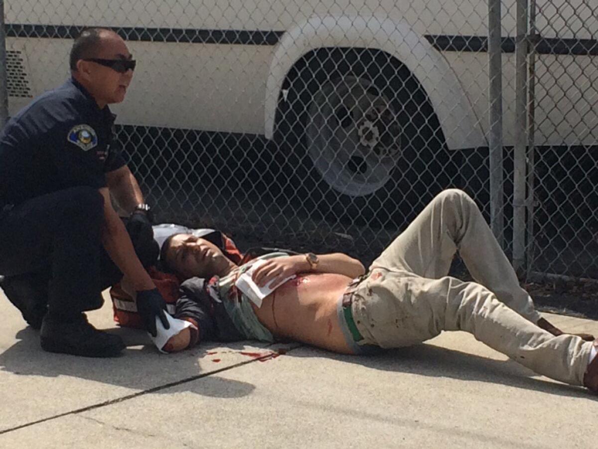 A protester was stabbed at the site of a Ku Klux Klan rally in Anaheim on Saturday.