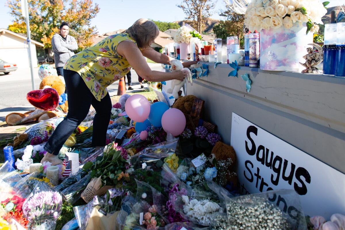 A makeshift memorial at Saugus High School