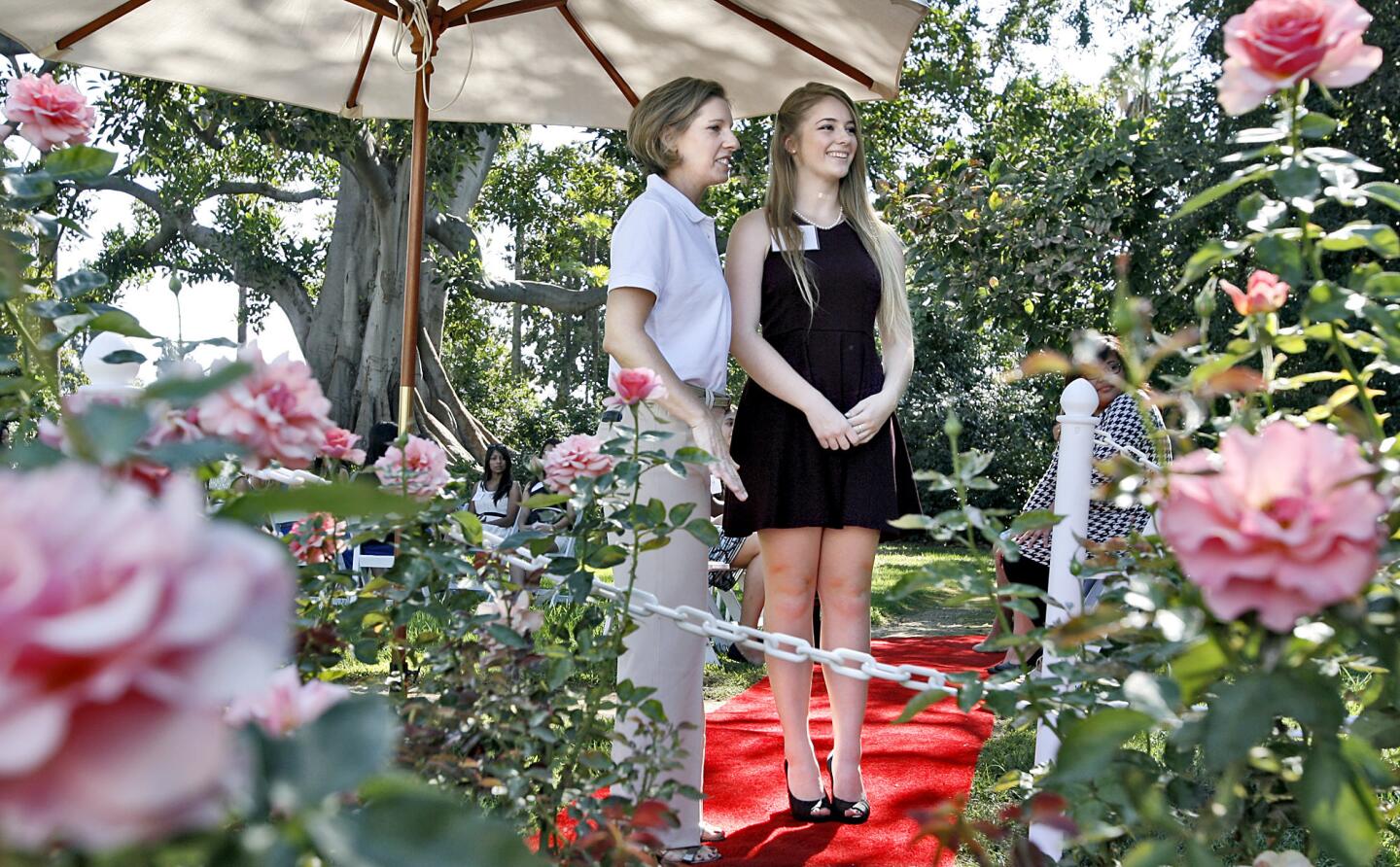 Lindsay, 17 from Glendale, waits to speak to the selection committee for 15 seconds during the Rose Queen & Royal Court Tryouts at the Tournament House in Pasadena on Saturday, Sept. 15, 2012. Lindsay is a student at Flintridge Sacred Heart Academy in LaCanada Flintridge.