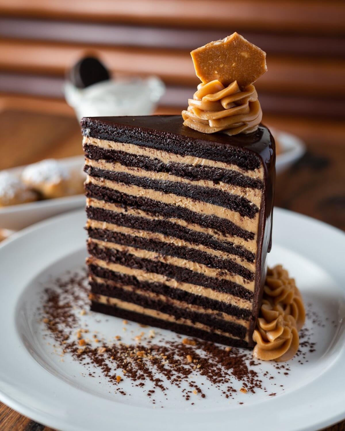 The 20-layer chocolate cake at LAVO Italian restaurant in the Gaslamp Quarter.