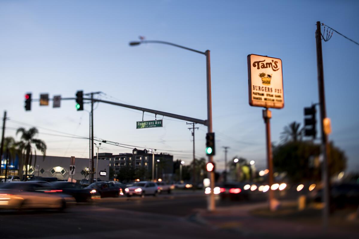 Tams Burgers on Rosecrans Avenue, which cuts through South L.A.'s Compton.