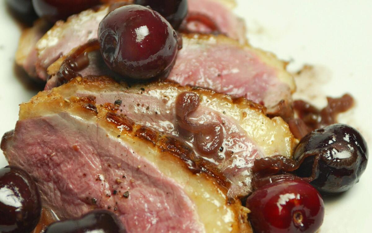 Duck breasts with pan-roasted cherries