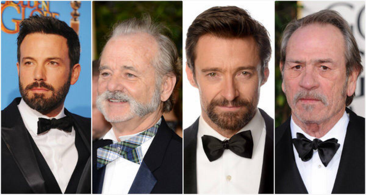 Bearded and mustachioed men at the 2013 Golden Globes included Ben Affleck, from left, Bill Murray, Hugh Jackman and Tommy Lee Jones.