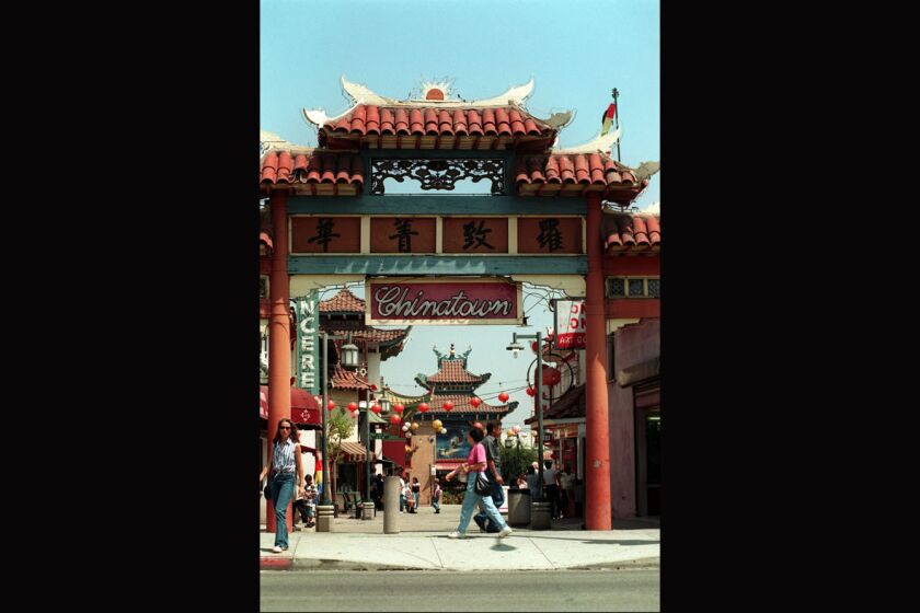 The Broadway entrance to Chinatown in Los Angeles