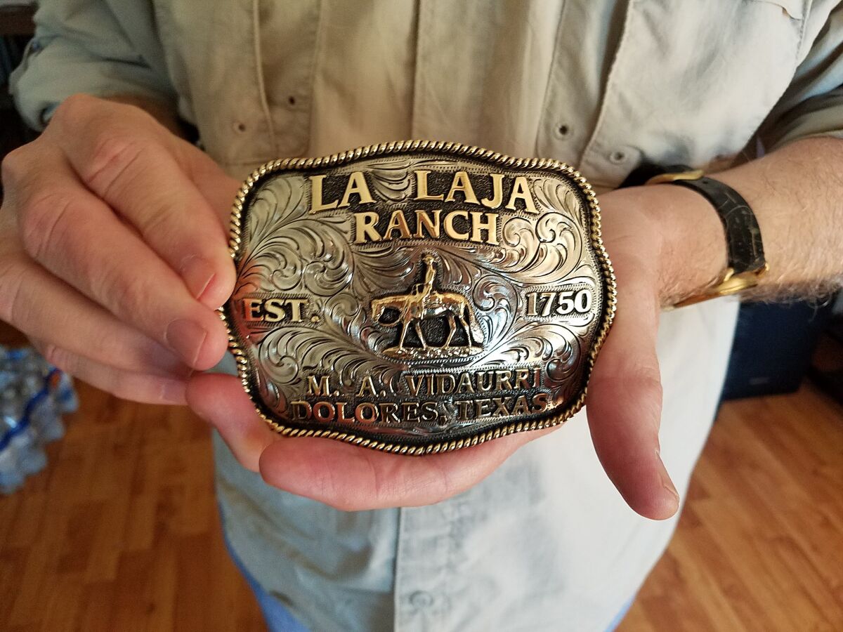 Belt buckle commemorating the founding of  family ranch on a Spanish land grant in 1750