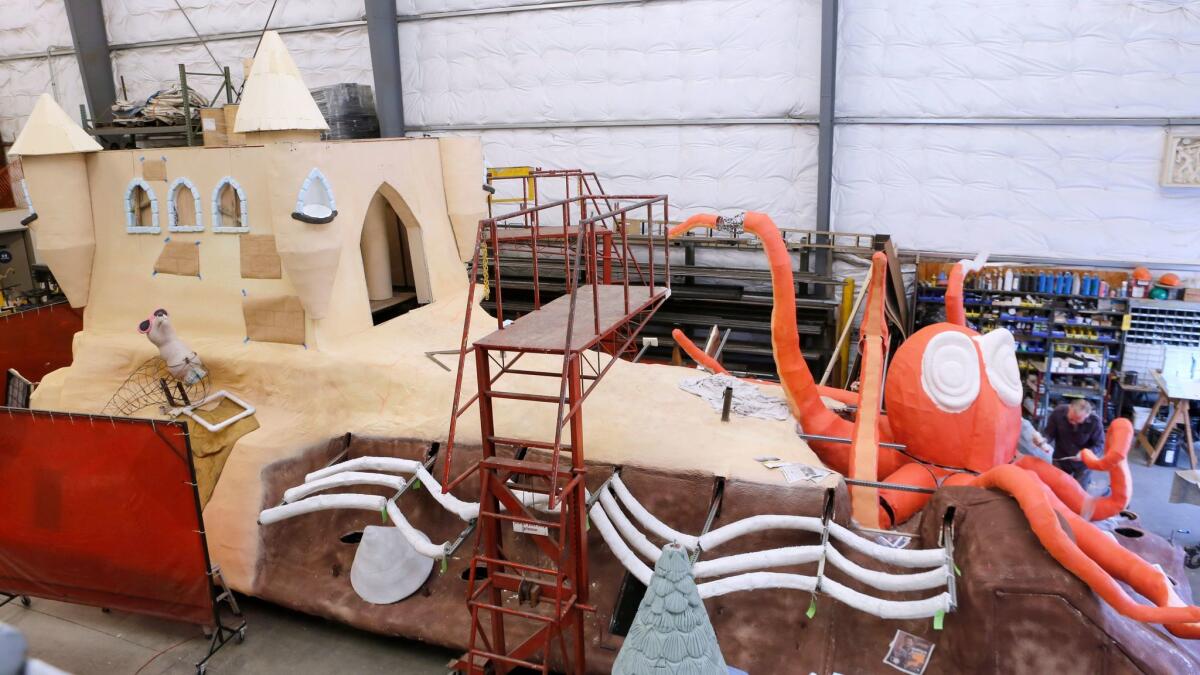 The Burbank Tournament of Roses Assn. 2018 entry for the Rose Parade, titled "Sand-Sational Helpers," was coming along at their construction site on Olive Avenue in Burbank on Tuesday.