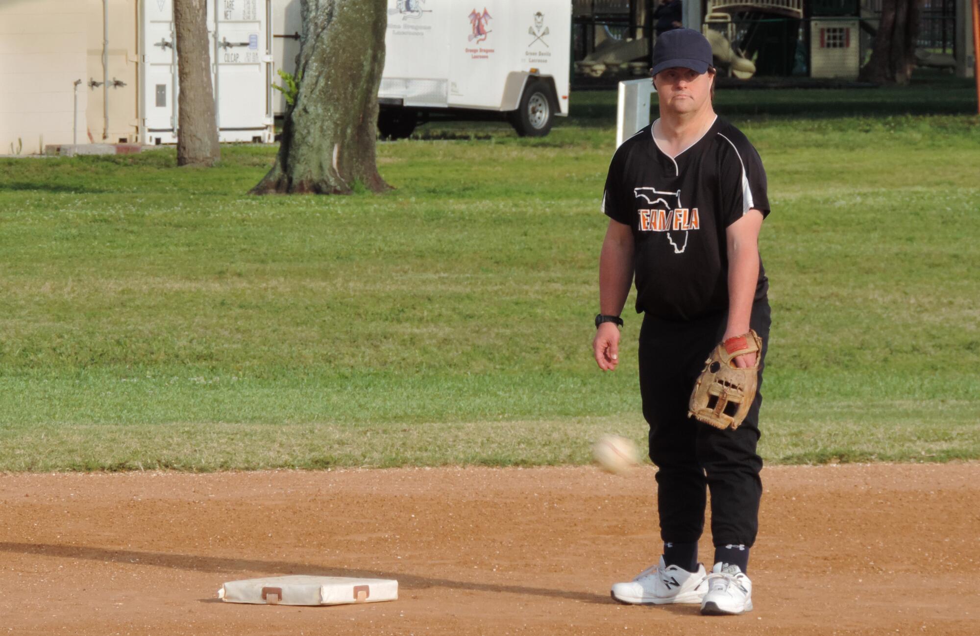 Rich Wilber, 53, has Down syndrome. He plays third base for the Therapeutic Tritons.