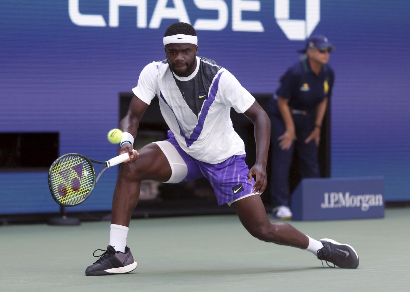 Frances Tiafoe returns a shot to Alexander Zverev during the second round match on Day 4 of the 2019 U.S. Open at the USTA Billie Jean King National Tennis Center on Aug.29, 2019, in Queens.