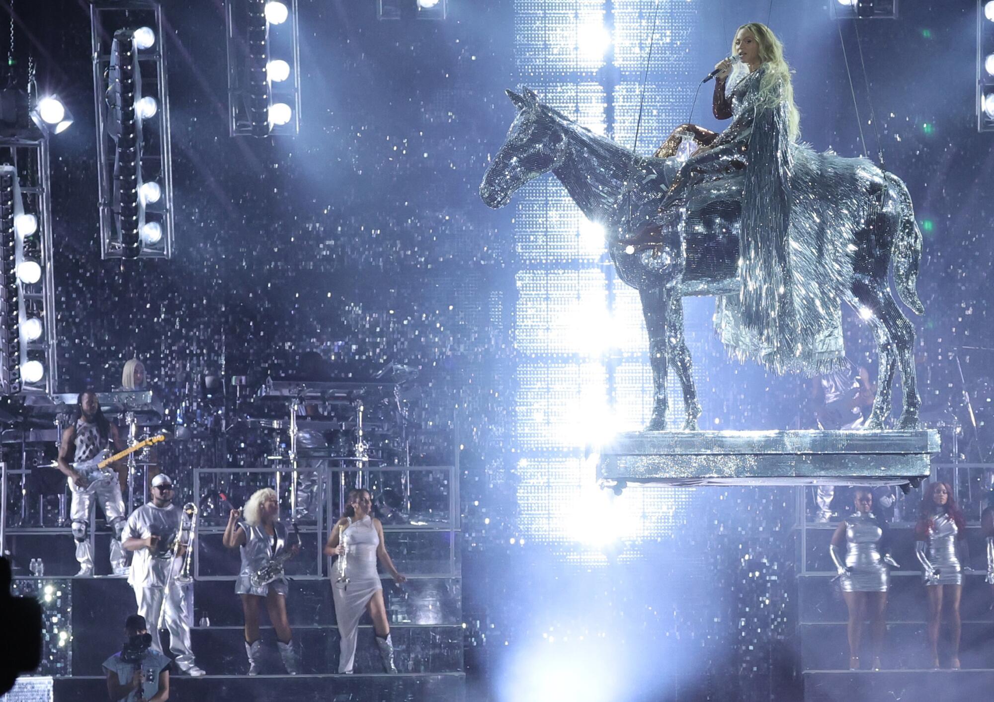 Beyoncé performs at MetLife Stadium in New Jersey on July 29. Crystal Torres is fourth from left.