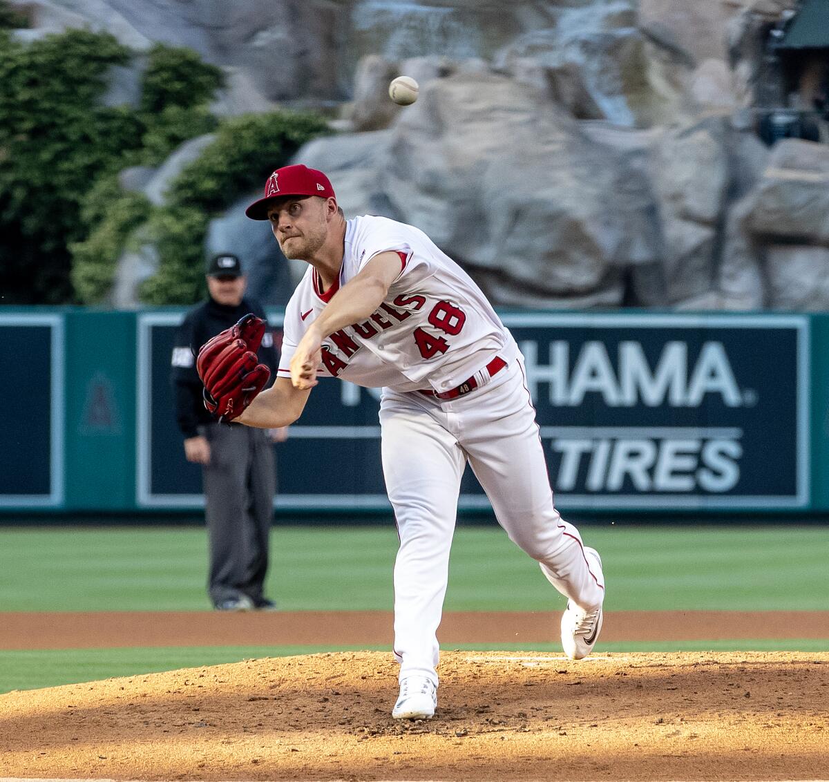 Angels pitcher Reid Detmers delivers during a game against the Chicago White Sox at Angel Stadium in June.