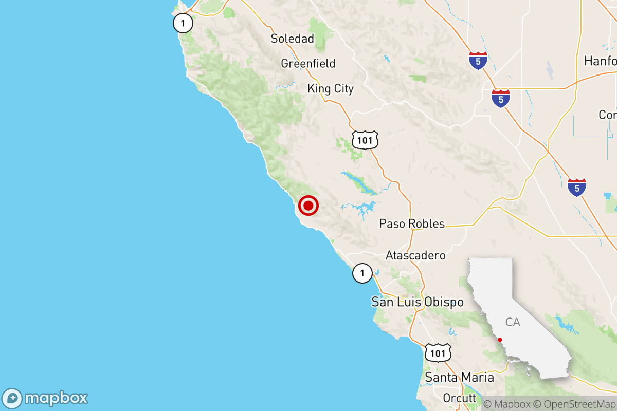 Map shows approximate location of the epicenter of a magnitude 3.7 earthquake that was reported 30 miles from Morro Bay.