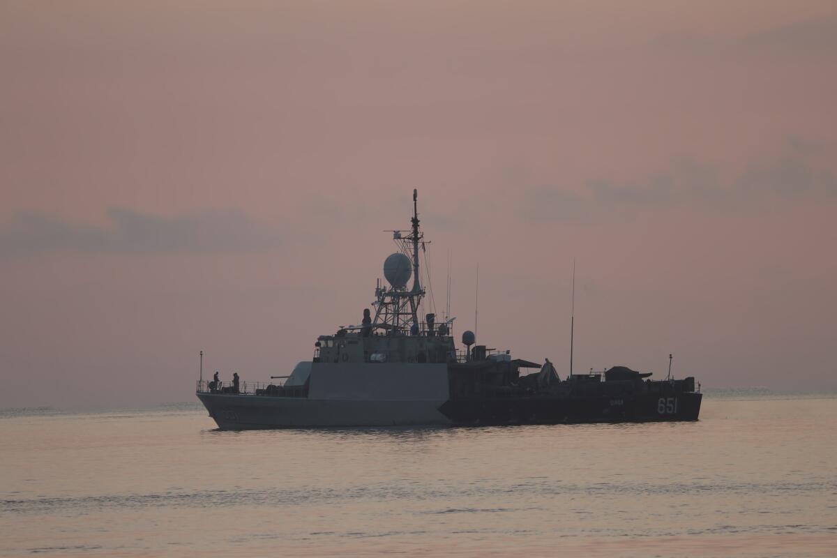 An Indonesian navy patrol ship sails at sea.